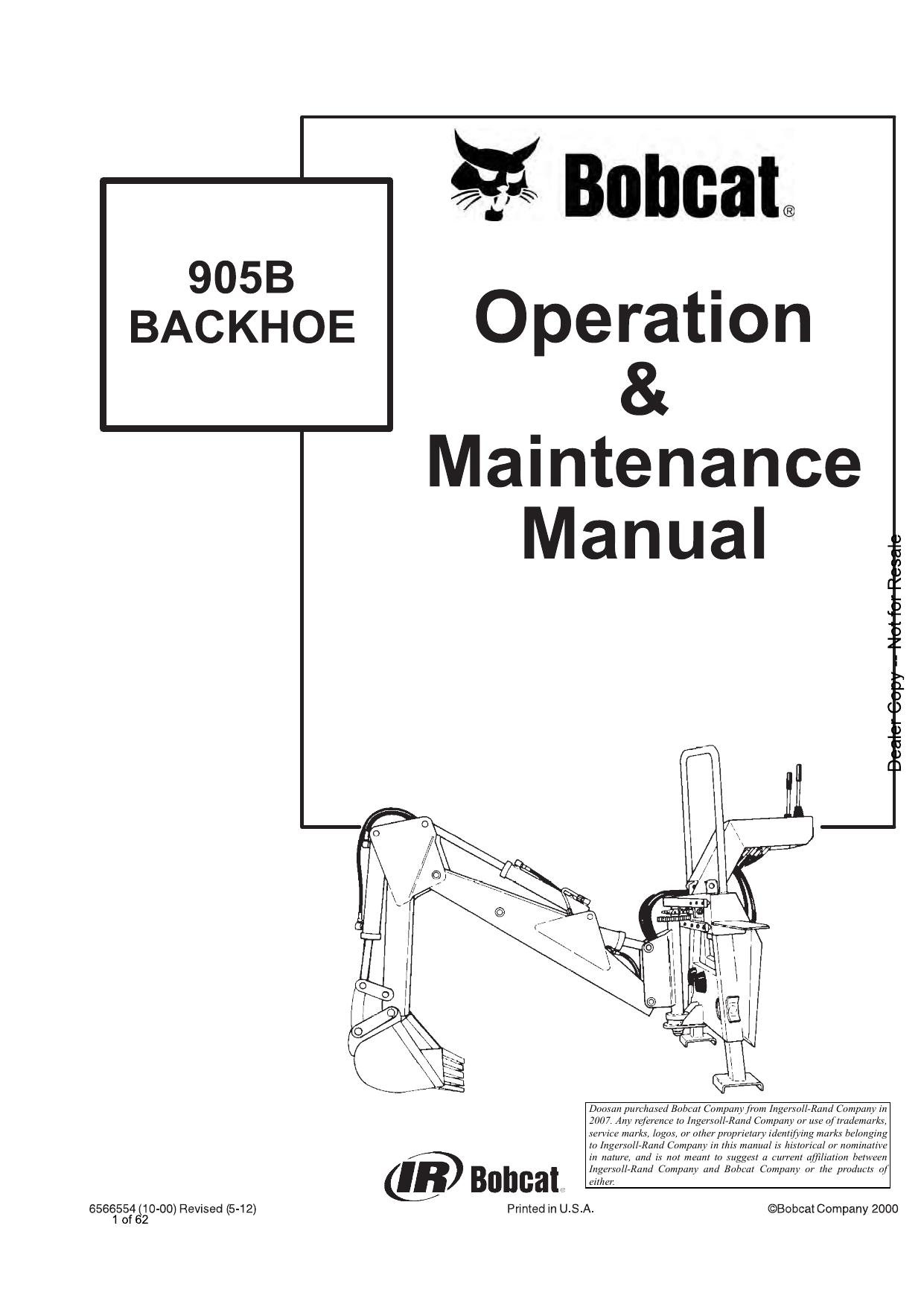 905B BACKHOE Operation & Maintenance Manual Bobcat